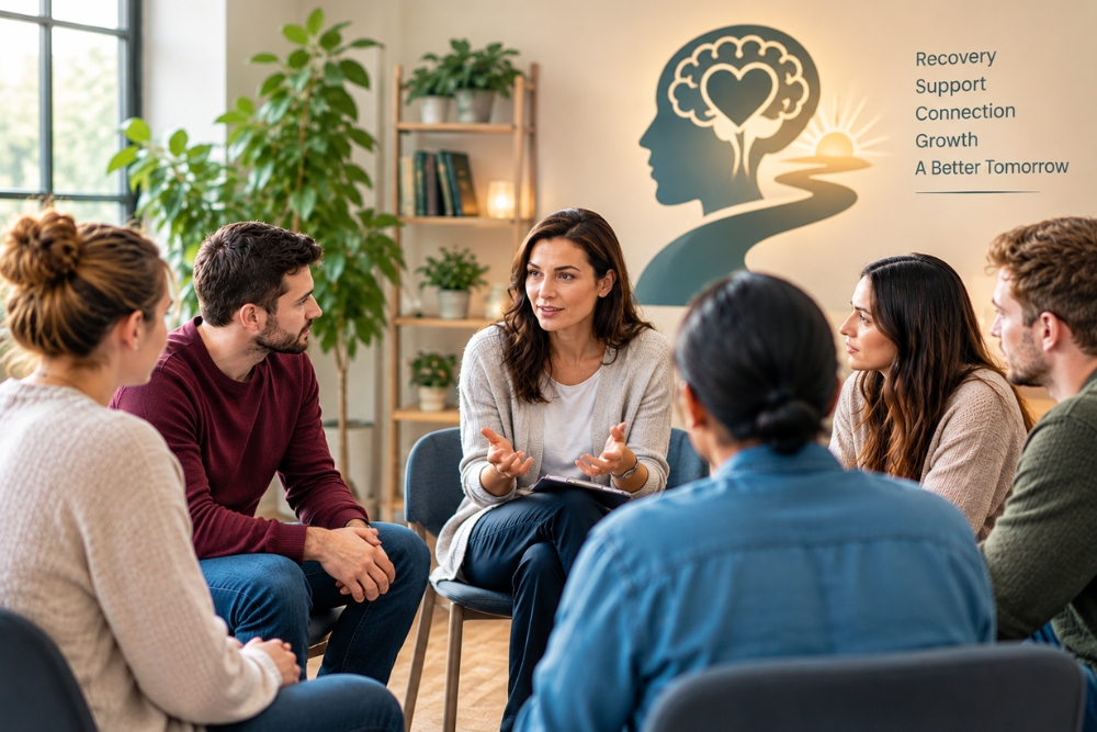 Group therapy session for addiction recovery