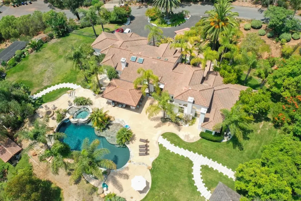Aerial view of AToN Center grounds and pool in San Diego